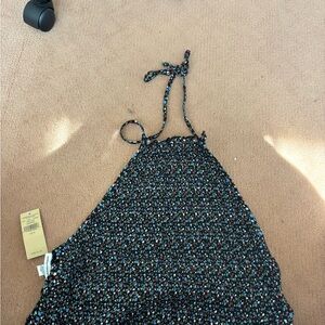 American Eagle Women's Floral Halter Top with Striped Pattern